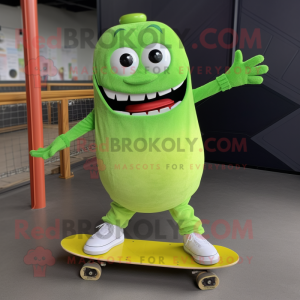 Lime Green Skateboard mascot costume character dressed with a Dress Pants and Rings