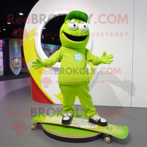 Lime Green Skateboard mascot costume character dressed with a Dress Pants and Rings