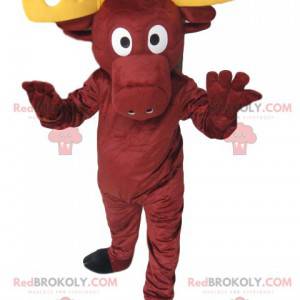 Dynamisk brun hjortmaskot med gula horn - Redbrokoly.com