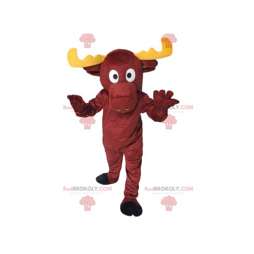 Mascota de ciervo marrón dinámico con astas amarillas - Mascota de ciervo marrón dinámico con astas amarillas -