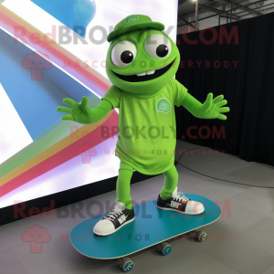 Lime Green Skateboard mascot costume character dressed with a Dress Pants and Rings