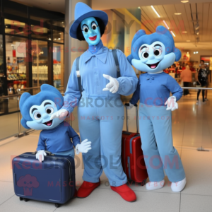 Blue Mime mascot costume character dressed with a Mom Jeans and Briefcases