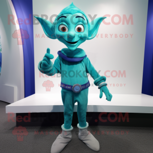 Cyan Elf maskot kostym...