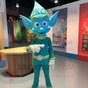 Cyan Elf maskot kostume...