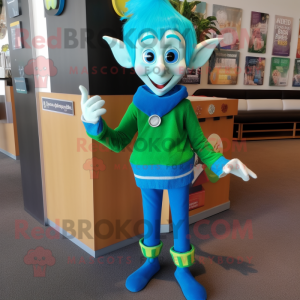 Cyan Elf mascotte kostuum...