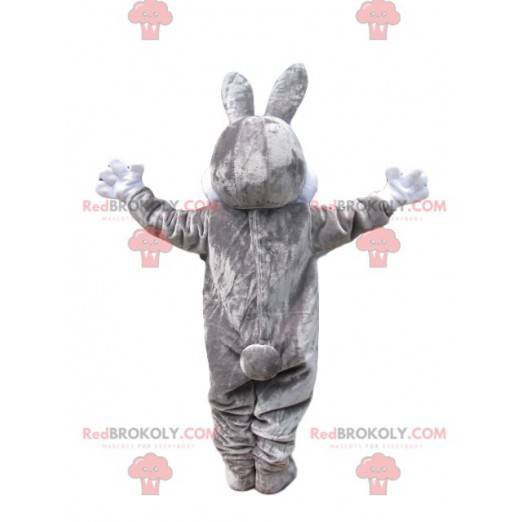 Gray and white rabbit mascot with a broad smile - Redbrokoly.com