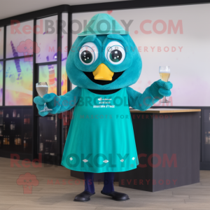 Teal Shakshuka mascot costume character dressed with a Cocktail Dress and Digital watches