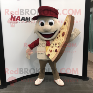 nan Pizza Slice mascot costume character dressed with a Corduroy Pants and Briefcases