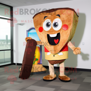 nan Pizza Slice mascot costume character dressed with a Corduroy Pants and Briefcases