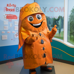 Rust Sushi mascot costume character dressed with a Raincoat and Wraps