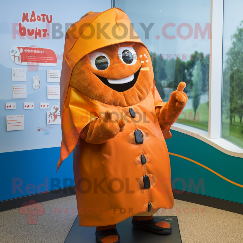 Rust Sushi mascot costume character dressed with a Raincoat and Wraps Rust Sushi mascot costume character dressed with a Raincoat and Wraps