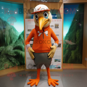 Orange Woodpecker mascot costume character dressed with a Bermuda Shorts and Beanies