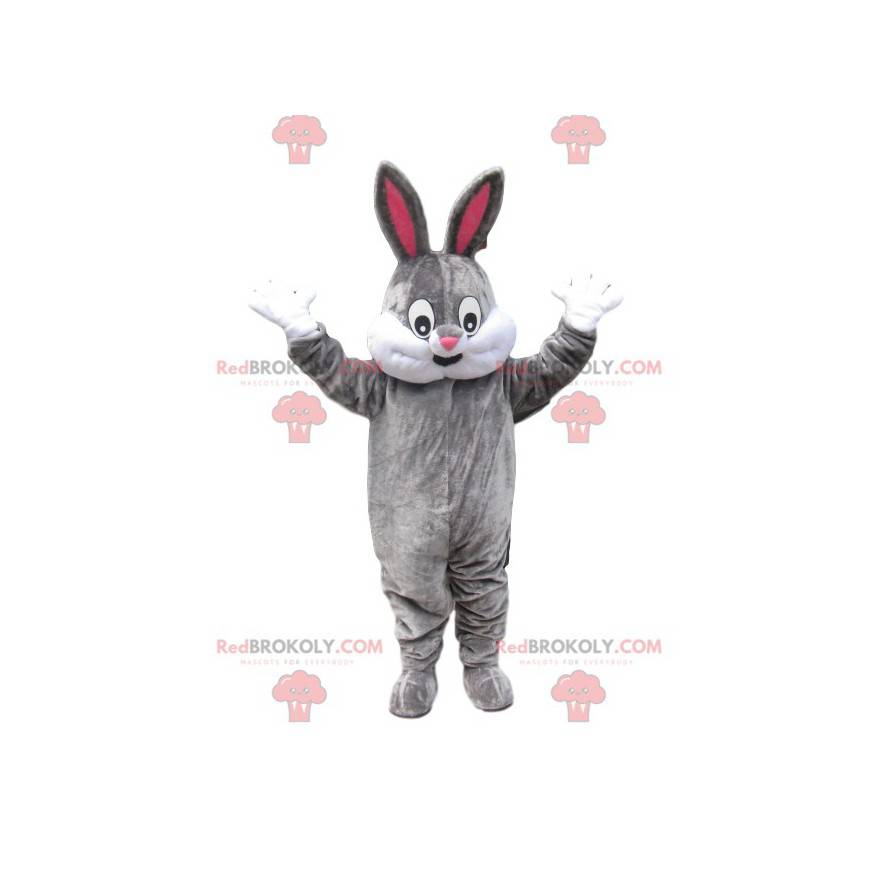 Gray and white rabbit mascot with a broad smile - Redbrokoly.com