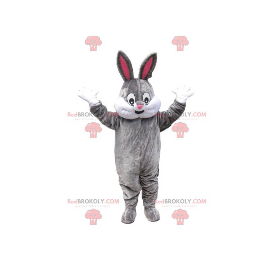 Mascota de conejo gris y blanco con una amplia sonrisa - Mascota de conejo gris y blanco con una amplia sonrisa -