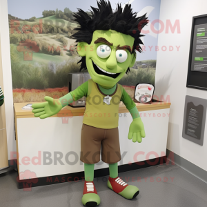 Olive Frankenstein mascot costume character dressed with a Capri Pants and Headbands