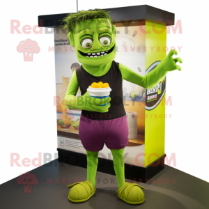 Olive Frankenstein mascot costume character dressed with a Capri Pants and Headbands