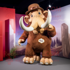 Brown Mammoth mascot costume character dressed with a Waistcoat and Berets