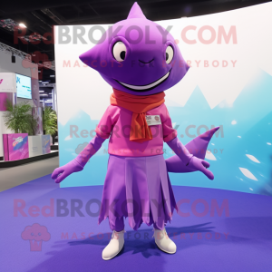 Purple Shark maskot kostym...