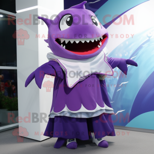 Purple Shark mascot costume character dressed with a Skirt and Scarf clips