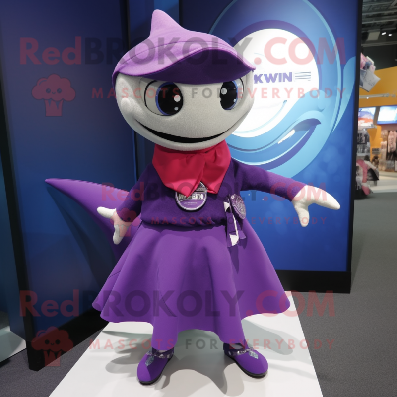 Purple Shark mascot costume character dressed with a Skirt and Scarf clips