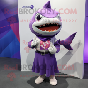 Purple Shark mascot costume character dressed with a Skirt and Scarf clips