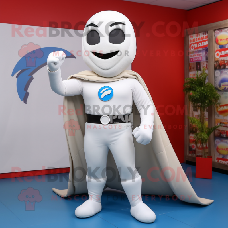 White Superhero mascot costume character dressed with a Cardigan and Headbands