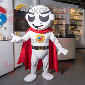 White Superhero mascot costume character dressed with a Cardigan and Headbands