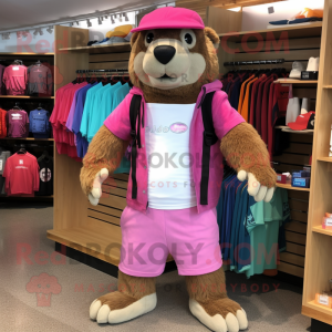 Pink Marmot maskot kostume...