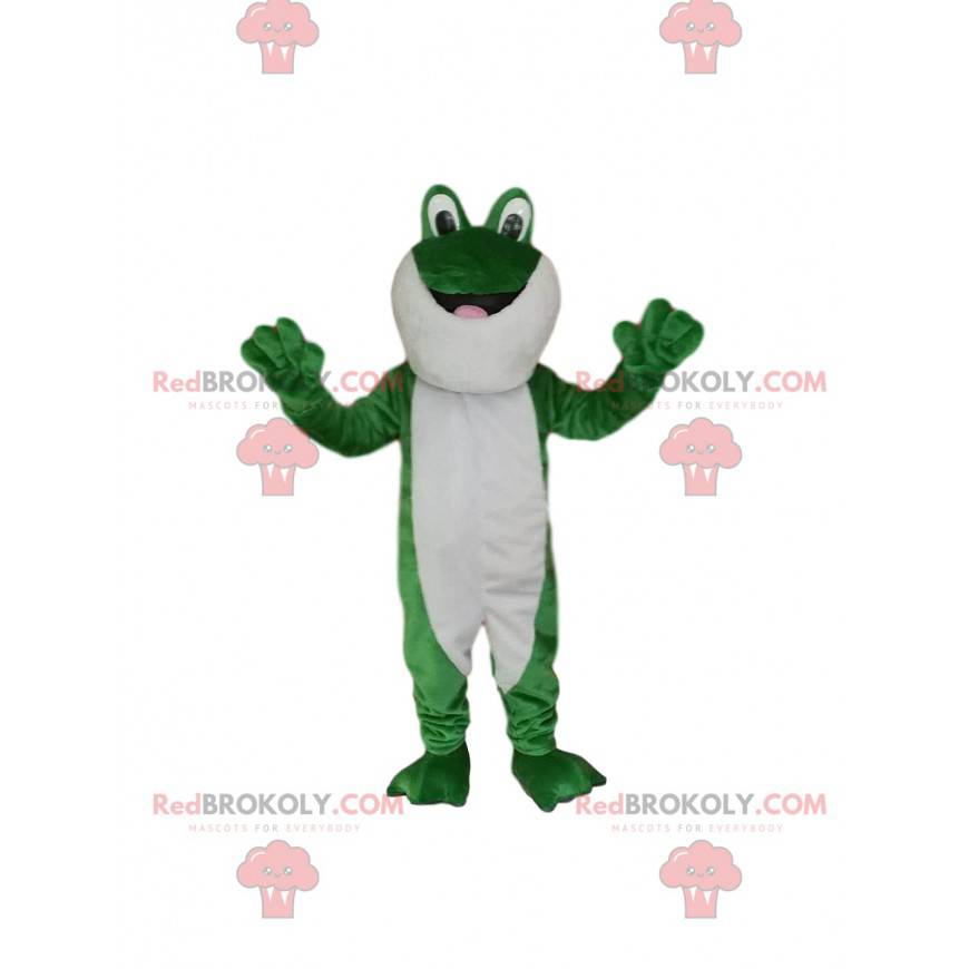 Green and white frog mascot with wide eyes! - Redbrokoly.com