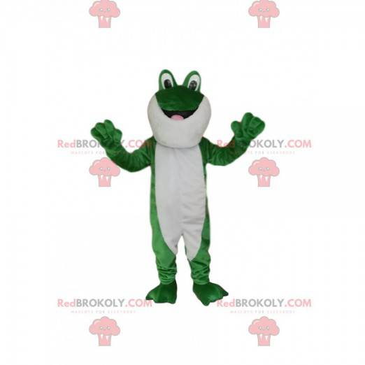 Zielona i biała maskotka żaba z szerokimi oczami! -