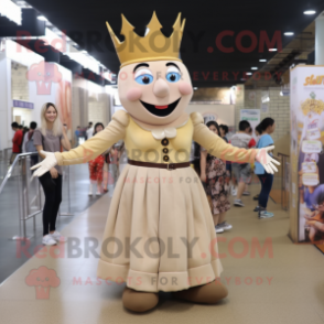 Beige Queen mascot costume character dressed with a Overalls and Anklets