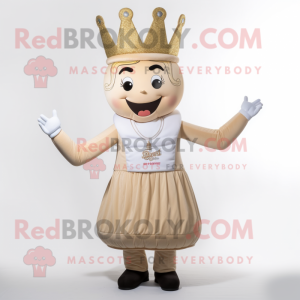 Beige Queen mascot costume character dressed with a Overalls and Anklets