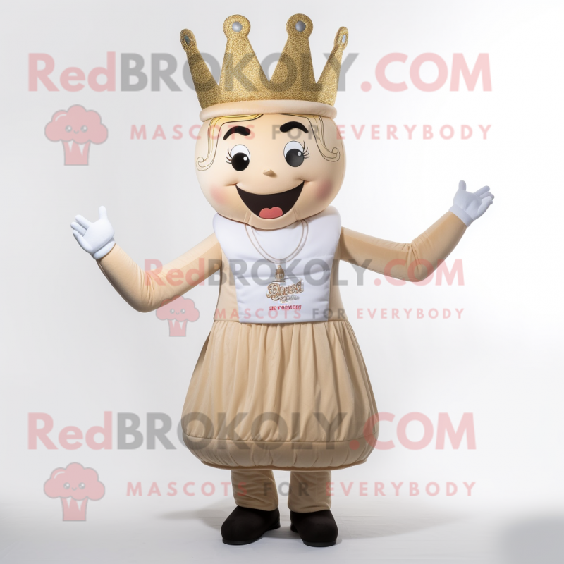 Beige Queen mascot costume character dressed with a Overalls and Anklets Beige Queen mascot costume character dressed with a Overalls and Anklets