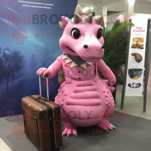 Pink Ankylosaurus mascot costume character dressed with a Pleated Skirt and Briefcases