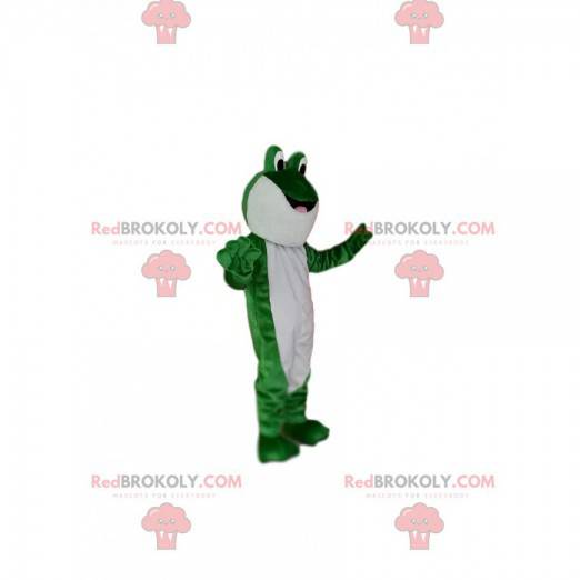 Mascote sapo verde e branco com olhos arregalados! -