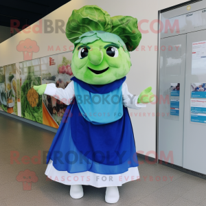 Blue Corned Beef And Cabbage mascot costume character dressed with a Wrap Dress and Gloves