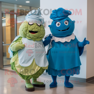 Blue Corned Beef And Cabbage mascot costume character dressed with a Wrap Dress and Gloves