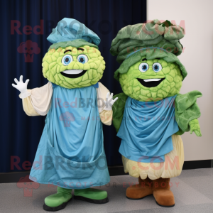 Blue Corned Beef And Cabbage mascot costume character dressed with a Wrap Dress and Gloves