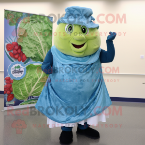 Blue Corned Beef And Cabbage mascot costume character dressed with a Wrap Dress and Gloves