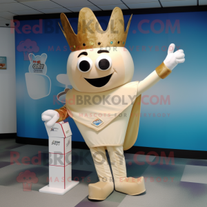 Beige Queen mascot costume character dressed with a Rash Guard and Bow ties