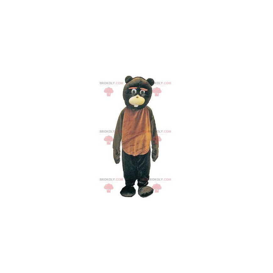 Mascota gigante y divertida del oso marrón y negro. -