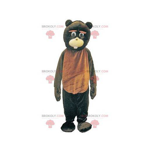 Mascote gigante e engraçado urso marrom e preto - Redbrokoly.com