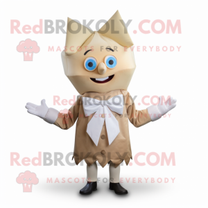 Beige Queen mascot costume character dressed with a Rash Guard and Bow ties