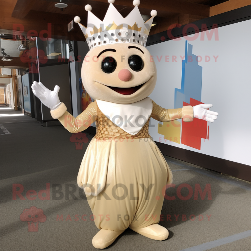 Beige Queen mascot costume character dressed with a Rash Guard and Bow ties