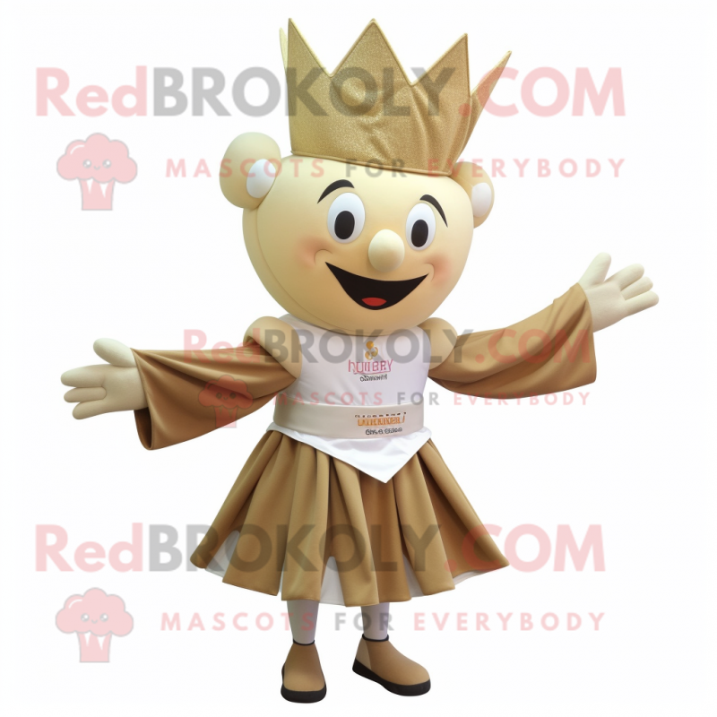 Beige Queen mascot costume character dressed with a Rash Guard and Bow ties