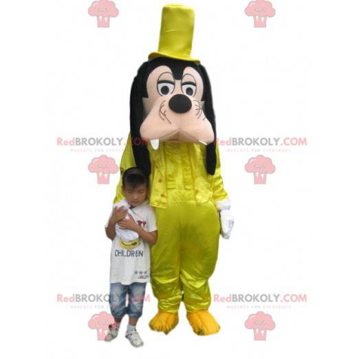 Goofy Maskottchen mit einem gelben Satinkostüm - Redbrokoly.com