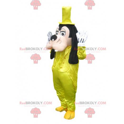 Goofy Maskottchen mit einem gelben Satinkostüm - Redbrokoly.com