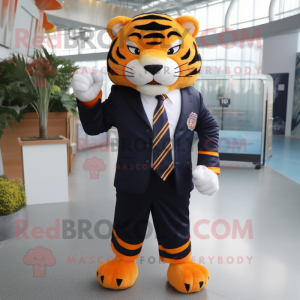 Navy Tiger mascot costume character dressed with a Suit and Ties