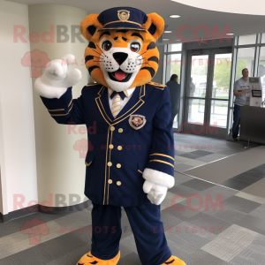 Navy Tiger mascot costume character dressed with a Suit and Ties