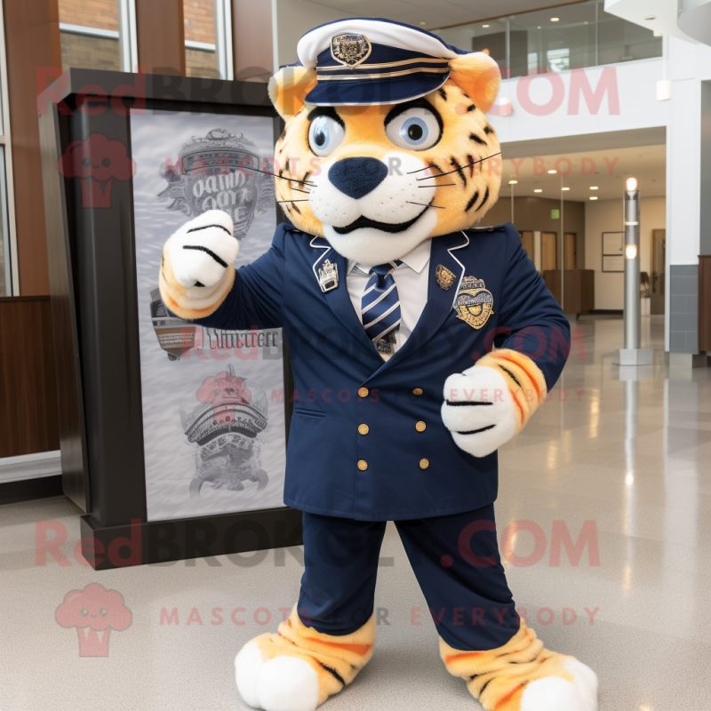Navy Tiger mascot costume character dressed with a Suit and Ties Navy Tiger mascot costume character dressed with a Suit and Ties